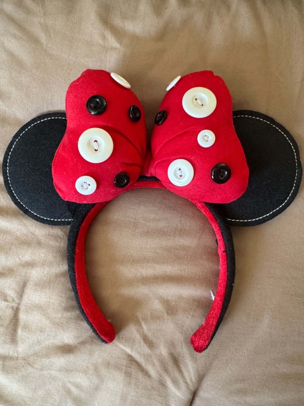 Disney Parks Minnie Mouse Ear Headband with Red Button Bow